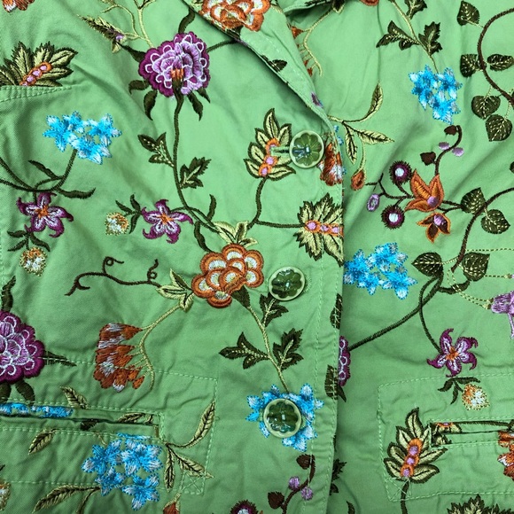 Johnny Was Lime Green Floral Embroidered Jacket - Picture 3 of 8